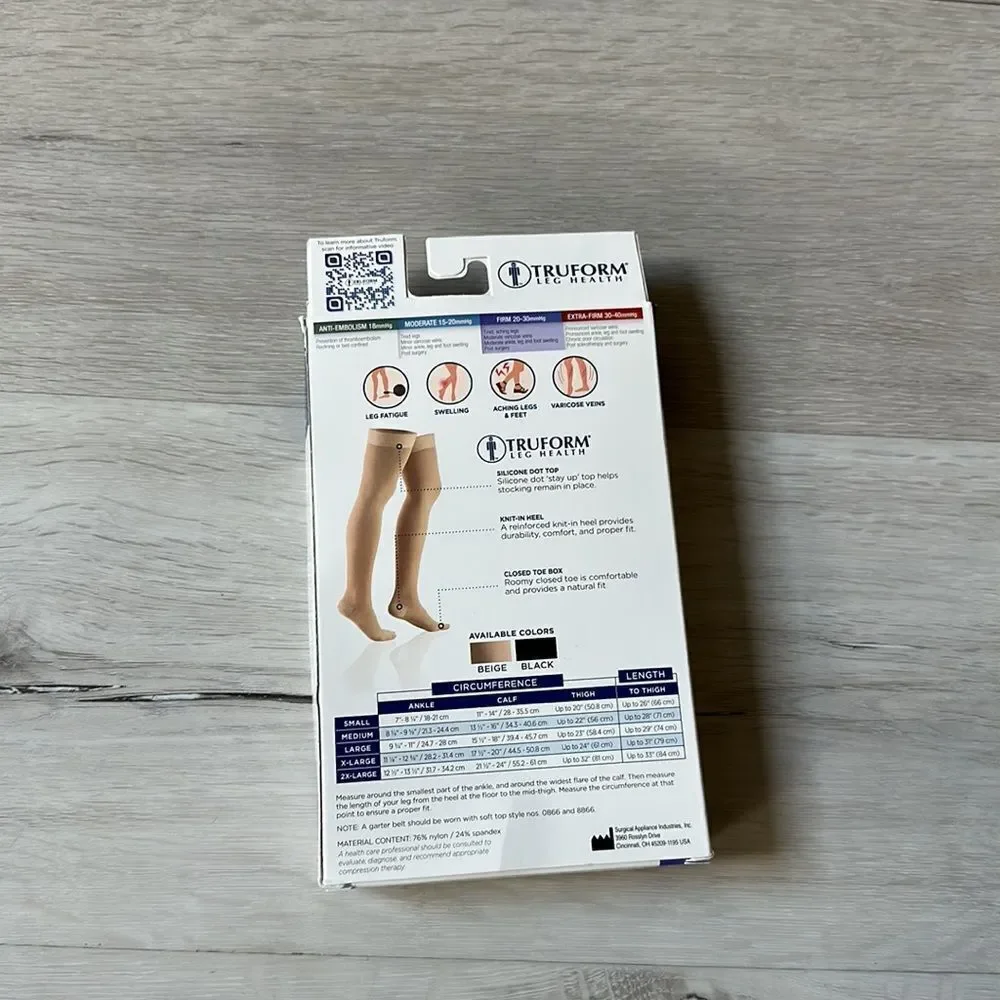 Truform Leg Health Thigh High Closed Toe Stockings / Unisex Beige L NWT in packg